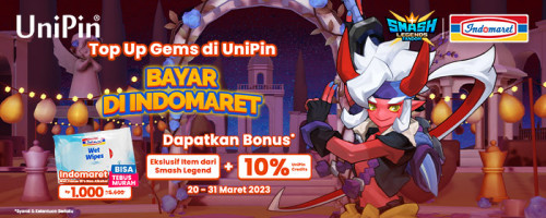 Top Up Gems di UniPin, Bisa Tebus Murah Indomaret Wet Tissue Rp1,000 serta Bonus Item Eksklusif dari Smash Legends + 10% UniPin Credits